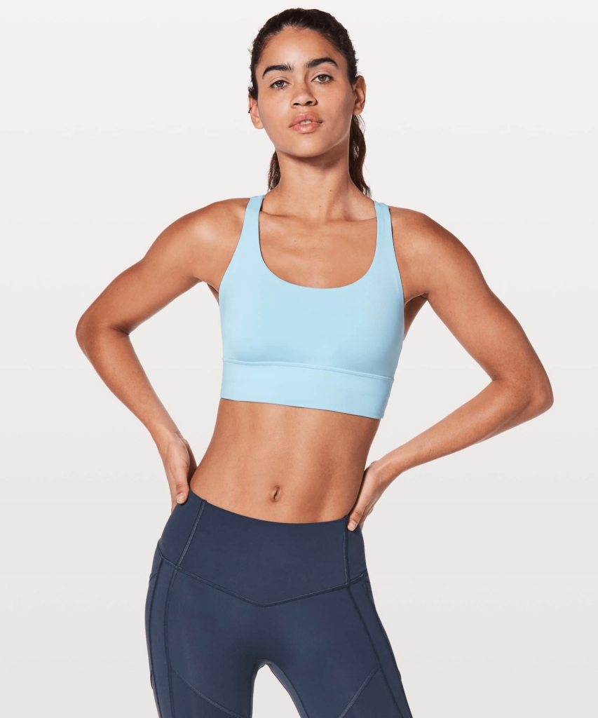 What is the material of the Lululemon Energy Long-line Bra?