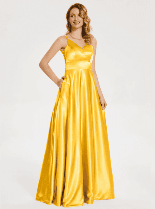 Cicinia’s Spaghetti Straps Soft Satin Prom Dress with Pockets