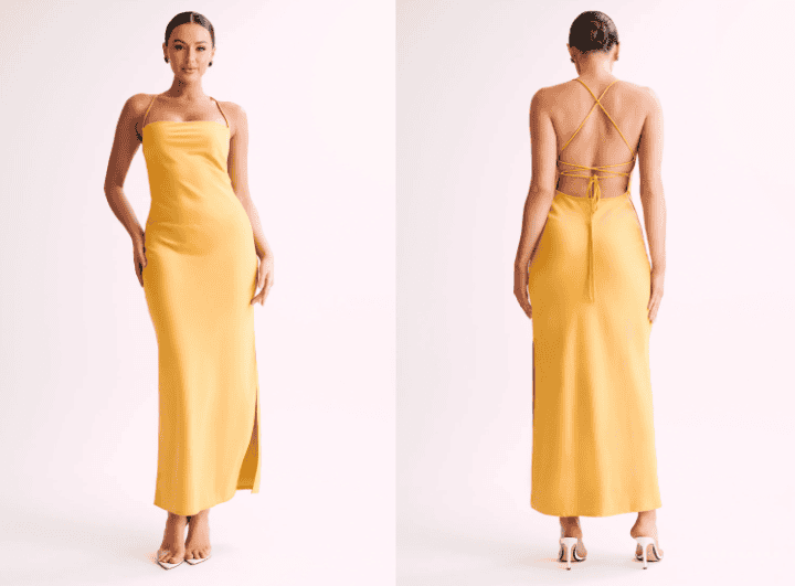 Meshki’s Sdyney Straight Neck Slip Maxi Dress 